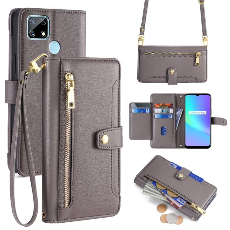 Custodia per telefono in pelle con portafoglio con cerniera a tracolla Lite Sheep Texture, For Realme 8 / 8 Pro, For Realme C20, For Realme C12 / Narzo 20, For Realme 7 / Narzo 20 Pro