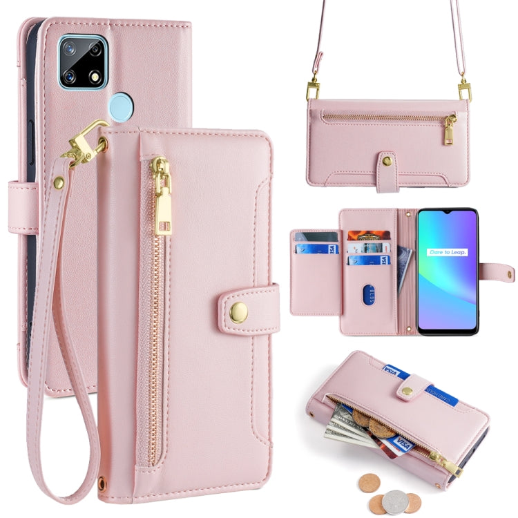 Custodia per telefono in pelle con portafoglio con cerniera a tracolla Lite Sheep Texture, For Realme 8 / 8 Pro, For Realme C20, For Realme C12 / Narzo 20, For Realme 7 / Narzo 20 Pro