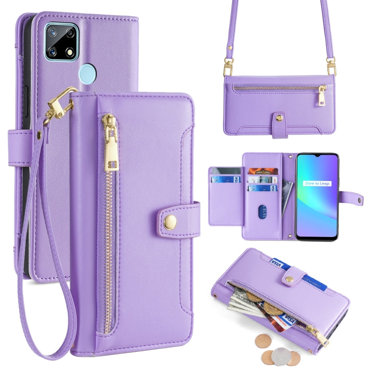 Custodia per telefono in pelle con portafoglio con cerniera a tracolla Lite Sheep Texture, For Realme 8 / 8 Pro, For Realme C20, For Realme C12 / Narzo 20, For Realme 7 / Narzo 20 Pro