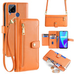 Custodia per telefono in pelle con portafoglio con cerniera a tracolla Lite Sheep Texture, For Realme C15