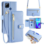 Custodia per telefono in pelle con portafoglio con cerniera a tracolla Lite Sheep Texture, For Realme C15