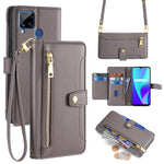 Custodia per telefono in pelle con portafoglio con cerniera a tracolla Lite Sheep Texture, For Realme C15