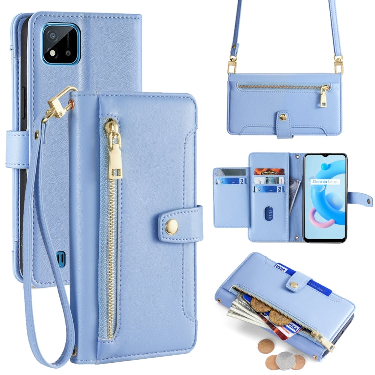 Custodia per telefono in pelle con portafoglio con cerniera a tracolla Lite Sheep Texture, For Realme 8 / 8 Pro, For Realme C20, For Realme C12 / Narzo 20, For Realme 7 / Narzo 20 Pro