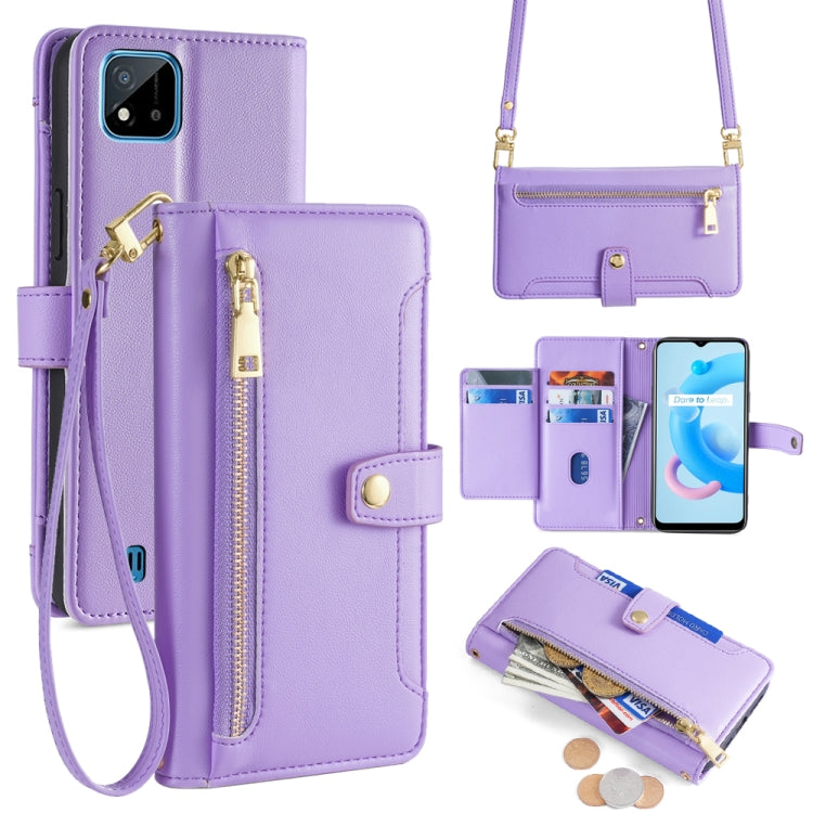 Custodia per telefono in pelle con portafoglio con cerniera a tracolla Lite Sheep Texture, For Realme 8 / 8 Pro, For Realme C20, For Realme C12 / Narzo 20, For Realme 7 / Narzo 20 Pro