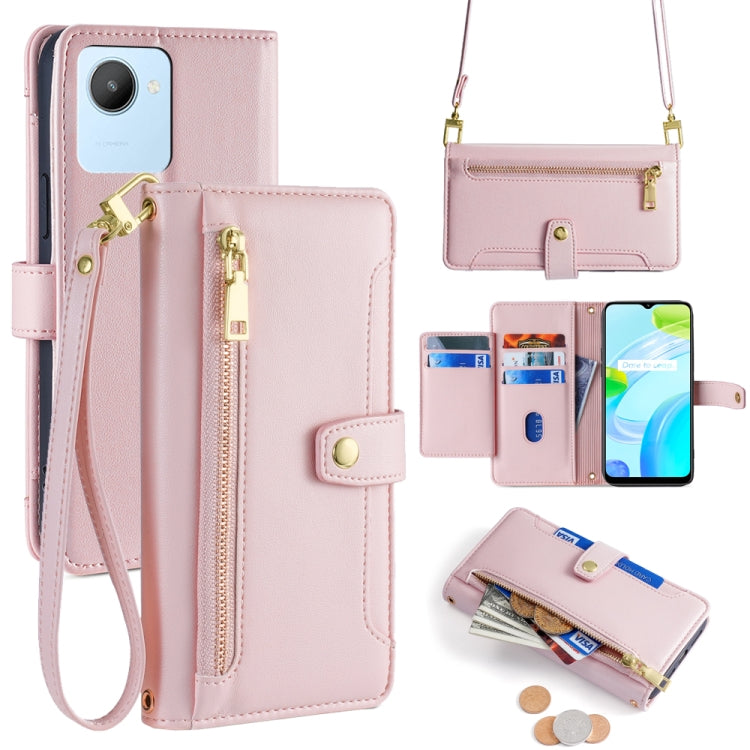 Custodia per telefono in pelle con portafoglio con cerniera a tracolla Lite Sheep Texture, For Realme C30 4G / Narzo 50i Prime, For Realme C31, For Realme GT Neo 3, For Realme 9 Pro+