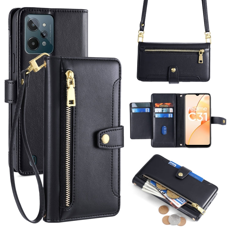Custodia per telefono in pelle con portafoglio con cerniera a tracolla Lite Sheep Texture, For Realme C30 4G / Narzo 50i Prime, For Realme C31, For Realme GT Neo 3, For Realme 9 Pro+
