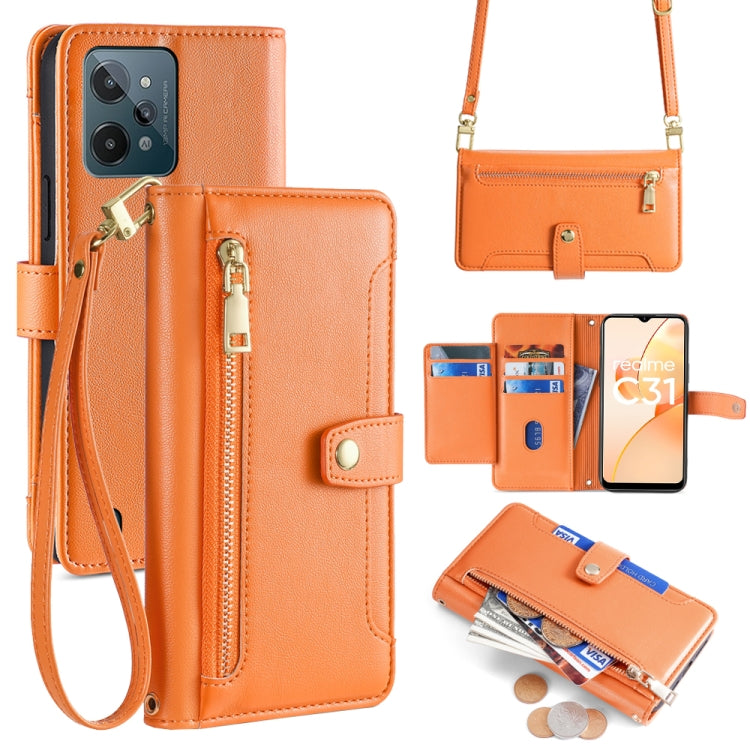 Custodia per telefono in pelle con portafoglio con cerniera a tracolla Lite Sheep Texture, For Realme C30 4G / Narzo 50i Prime, For Realme C31, For Realme GT Neo 3, For Realme 9 Pro+
