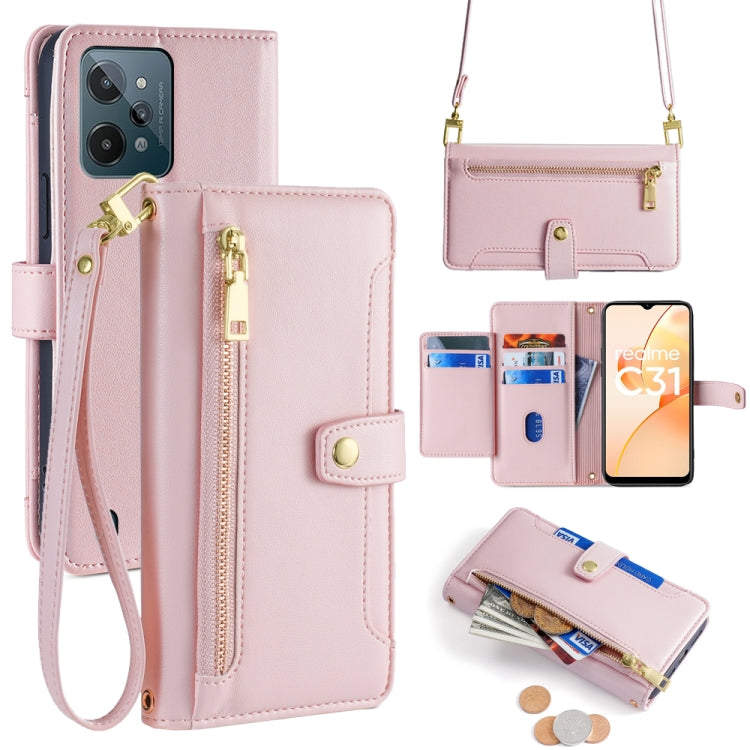 Custodia per telefono in pelle con portafoglio con cerniera a tracolla Lite Sheep Texture, For Realme C30 4G / Narzo 50i Prime, For Realme C31, For Realme GT Neo 3, For Realme 9 Pro+