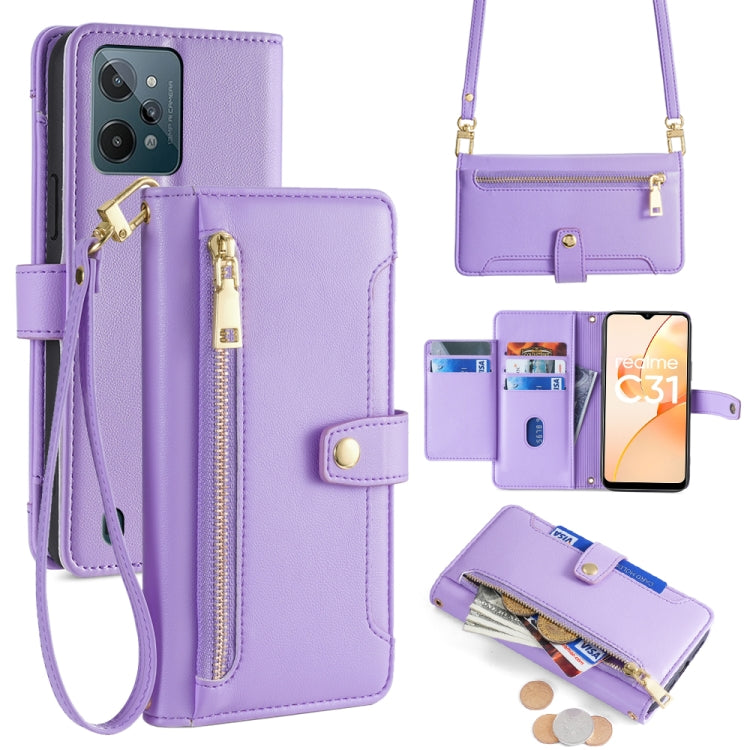 Custodia per telefono in pelle con portafoglio con cerniera a tracolla Lite Sheep Texture, For Realme C30 4G / Narzo 50i Prime, For Realme C31, For Realme GT Neo 3, For Realme 9 Pro+