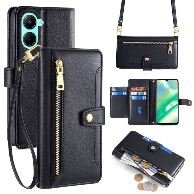 Custodia per telefono in pelle con portafoglio con cerniera a tracolla Lite Sheep Texture, For Realme 10 Pro 5G, For Realme 10 Pro+ 5G, For Realme 10 4G, For Realme C33 4G