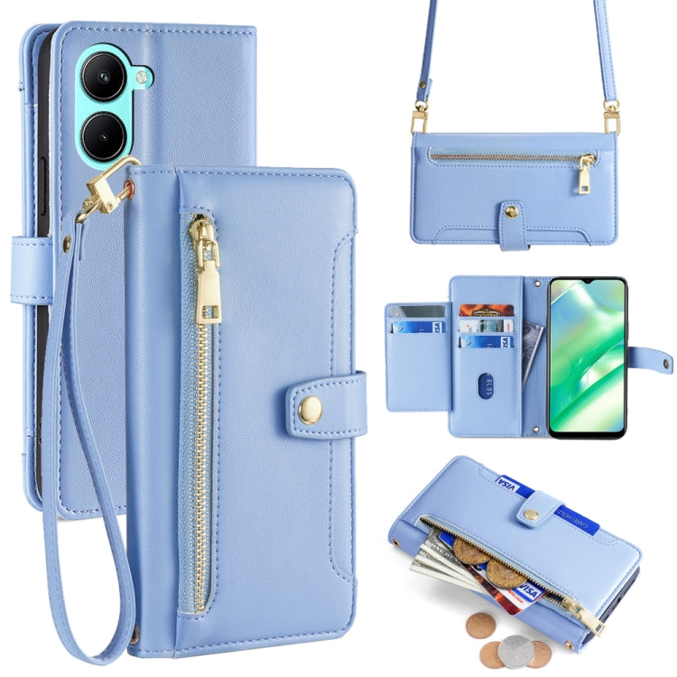 Custodia per telefono in pelle con portafoglio con cerniera a tracolla Lite Sheep Texture, For Realme 10 Pro 5G, For Realme 10 Pro+ 5G, For Realme 10 4G, For Realme C33 4G