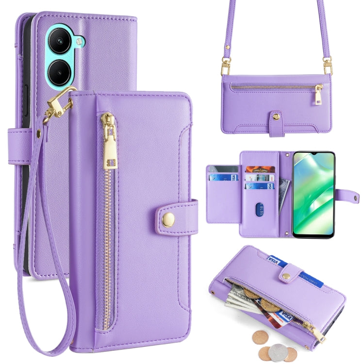 Custodia per telefono in pelle con portafoglio con cerniera a tracolla Lite Sheep Texture, For Realme 10 Pro 5G, For Realme 10 Pro+ 5G, For Realme 10 4G, For Realme C33 4G