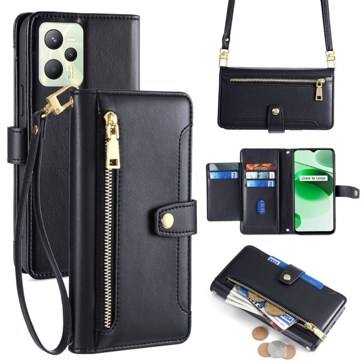 Custodia per telefono in pelle con portafoglio con cerniera a tracolla Lite Sheep Texture, For Realme C35, For Realme 9 Pro, For Realme GT2 Pro, For Realme Narzo 50A