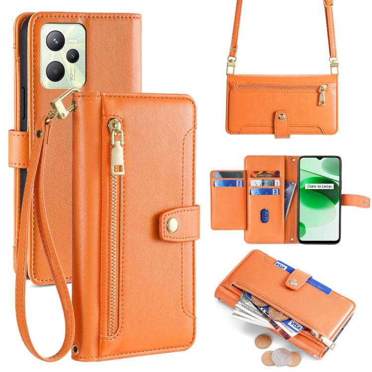 Custodia per telefono in pelle con portafoglio con cerniera a tracolla Lite Sheep Texture, For Realme C35, For Realme 9 Pro, For Realme GT2 Pro, For Realme Narzo 50A