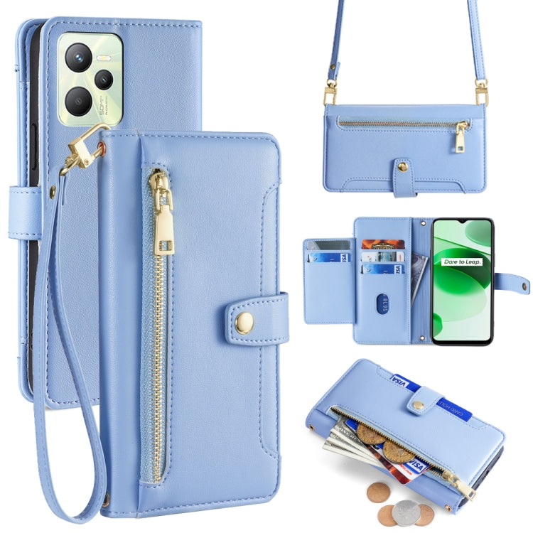 Custodia per telefono in pelle con portafoglio con cerniera a tracolla Lite Sheep Texture, For Realme C35, For Realme 9 Pro, For Realme GT2 Pro, For Realme Narzo 50A