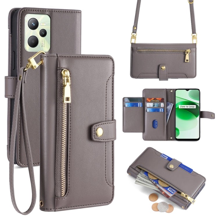 Custodia per telefono in pelle con portafoglio con cerniera a tracolla Lite Sheep Texture, For Realme C35, For Realme 9 Pro, For Realme GT2 Pro, For Realme Narzo 50A