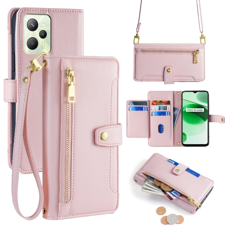 Custodia per telefono in pelle con portafoglio con cerniera a tracolla Lite Sheep Texture, For Realme C35, For Realme 9 Pro, For Realme GT2 Pro, For Realme Narzo 50A