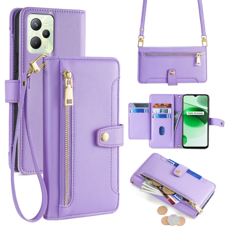 Custodia per telefono in pelle con portafoglio con cerniera a tracolla Lite Sheep Texture, For Realme C35, For Realme 9 Pro, For Realme GT2 Pro, For Realme Narzo 50A