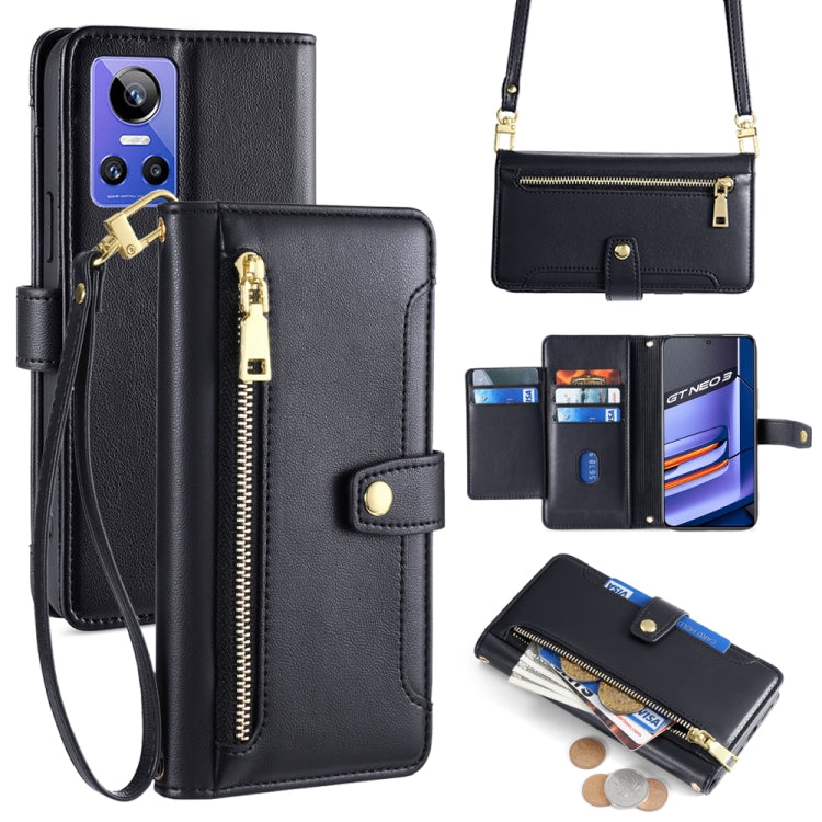 Custodia per telefono in pelle con portafoglio con cerniera a tracolla Lite Sheep Texture, For Realme C30 4G / Narzo 50i Prime, For Realme C31, For Realme GT Neo 3, For Realme 9 Pro+