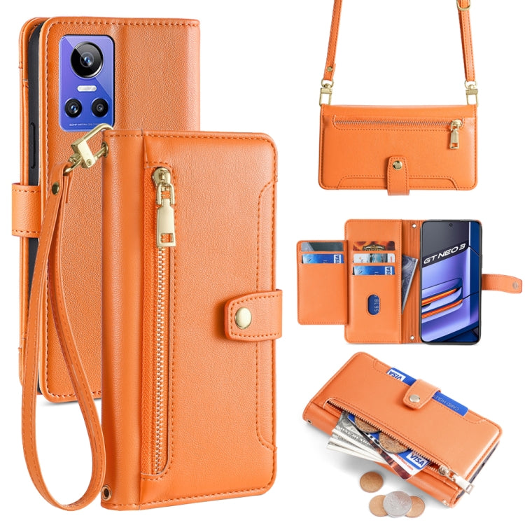 Custodia per telefono in pelle con portafoglio con cerniera a tracolla Lite Sheep Texture, For Realme C30 4G / Narzo 50i Prime, For Realme C31, For Realme GT Neo 3, For Realme 9 Pro+