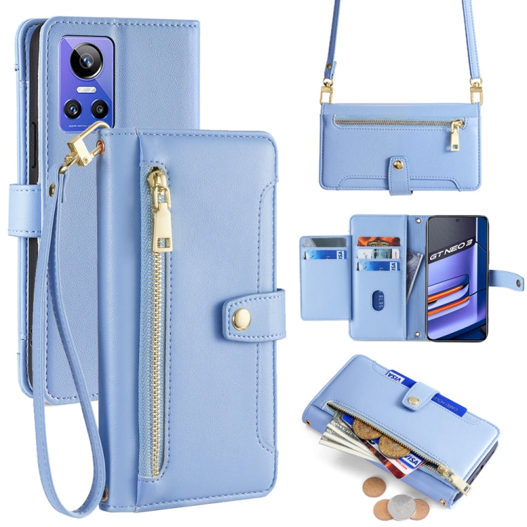 Custodia per telefono in pelle con portafoglio con cerniera a tracolla Lite Sheep Texture, For Realme C30 4G / Narzo 50i Prime, For Realme C31, For Realme GT Neo 3, For Realme 9 Pro+