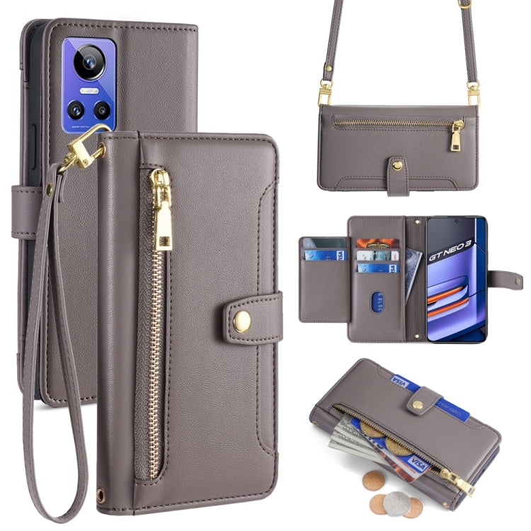 Custodia per telefono in pelle con portafoglio con cerniera a tracolla Lite Sheep Texture, For Realme C30 4G / Narzo 50i Prime, For Realme C31, For Realme GT Neo 3, For Realme 9 Pro+