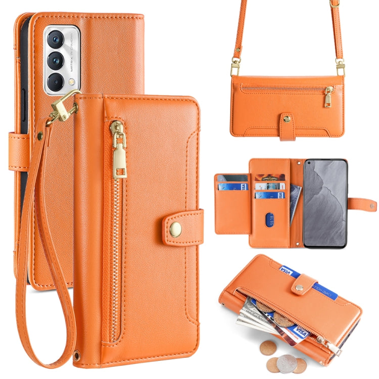 Custodia per telefono in pelle con portafoglio con cerniera a tracolla Lite Sheep Texture, For Realme 8i, For Realme GT Neo 2 5G, For Realme GT Master, For Realme C21Y