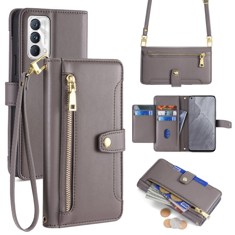 Custodia per telefono in pelle con portafoglio con cerniera a tracolla Lite Sheep Texture, For Realme 8i, For Realme GT Neo 2 5G, For Realme GT Master, For Realme C21Y