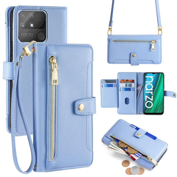 Custodia per telefono in pelle con portafoglio con cerniera a tracolla Lite Sheep Texture, For Realme C35, For Realme 9 Pro, For Realme GT2 Pro, For Realme Narzo 50A