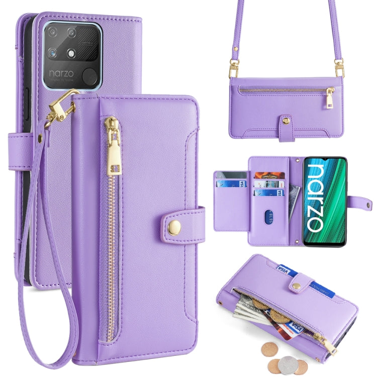 Custodia per telefono in pelle con portafoglio con cerniera a tracolla Lite Sheep Texture, For Realme C35, For Realme 9 Pro, For Realme GT2 Pro, For Realme Narzo 50A