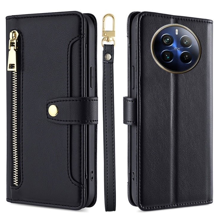 Custodia per telefono in pelle con portafoglio con cerniera a tracolla Lite Sheep Texture, For Realme GT Neo6 SE, For Realme 12 5G, For Realme 12+ 5G, For Realme 12 Pro 5G