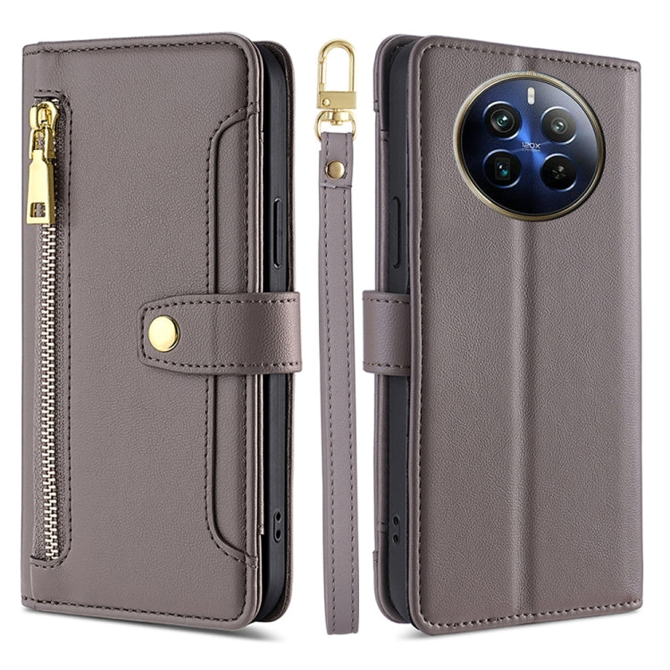 Custodia per telefono in pelle con portafoglio con cerniera a tracolla Lite Sheep Texture, For Realme GT Neo6 SE, For Realme 12 5G, For Realme 12+ 5G, For Realme 12 Pro 5G