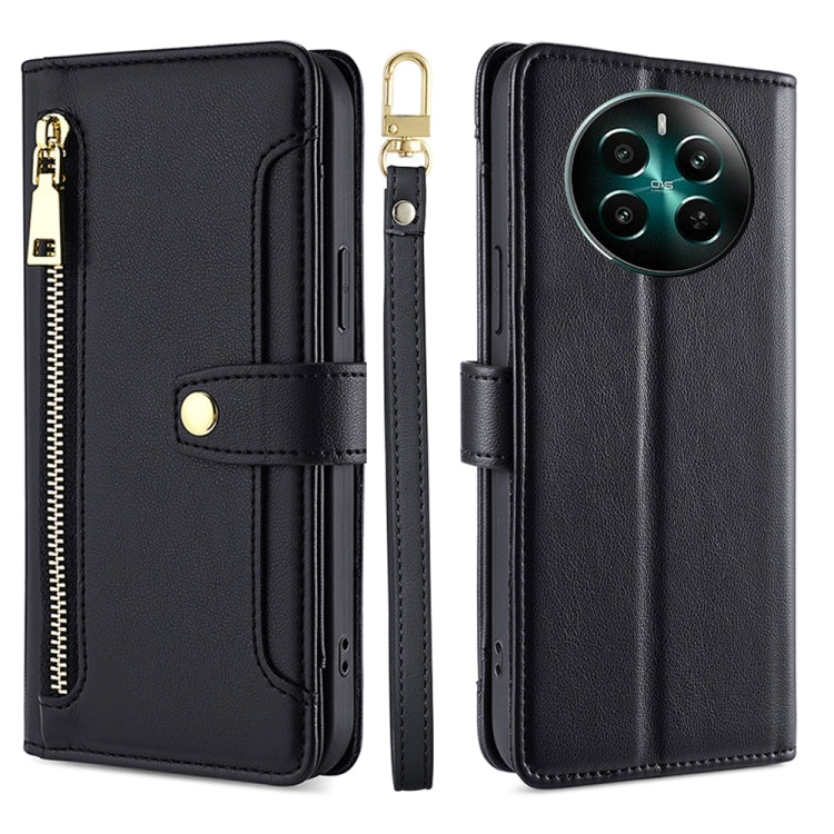 Custodia per telefono in pelle con portafoglio con cerniera a tracolla Lite Sheep Texture, For Realme GT Neo6 SE, For Realme 12 5G, For Realme 12+ 5G, For Realme 12 Pro 5G