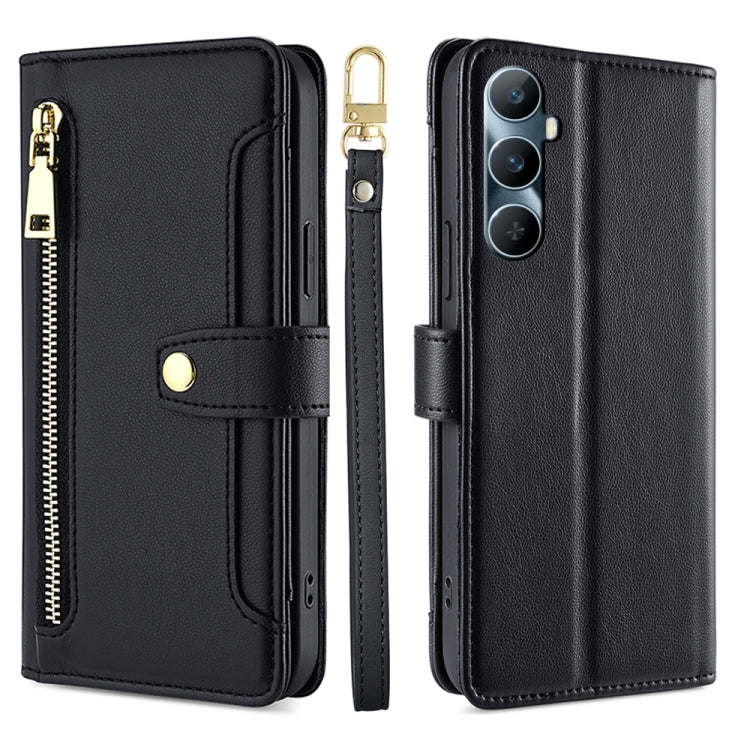 Custodia per telefono in pelle con portafoglio con cerniera a tracolla Lite Sheep Texture, For Realme 11 5G Global / 11x 5G, For Realme 11 5G, For Realme 11 Pro / 11 Pro+ 5G, For Realme C65 4G