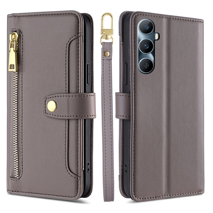 Custodia per telefono in pelle con portafoglio con cerniera a tracolla Lite Sheep Texture, For Realme 11 5G Global / 11x 5G, For Realme 11 5G, For Realme 11 Pro / 11 Pro+ 5G, For Realme C65 4G