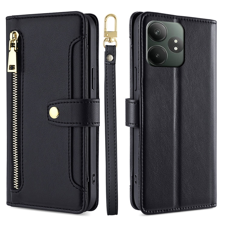 Custodia per telefono in pelle con portafoglio con cerniera a tracolla Lite Sheep Texture, For Realme GT Neo6 SE, For Realme 12 5G, For Realme 12+ 5G, For Realme 12 Pro 5G