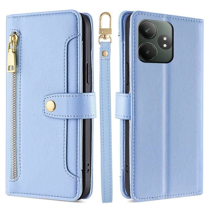 Custodia per telefono in pelle con portafoglio con cerniera a tracolla Lite Sheep Texture, For Realme GT Neo6 SE, For Realme 12 5G, For Realme 12+ 5G, For Realme 12 Pro 5G