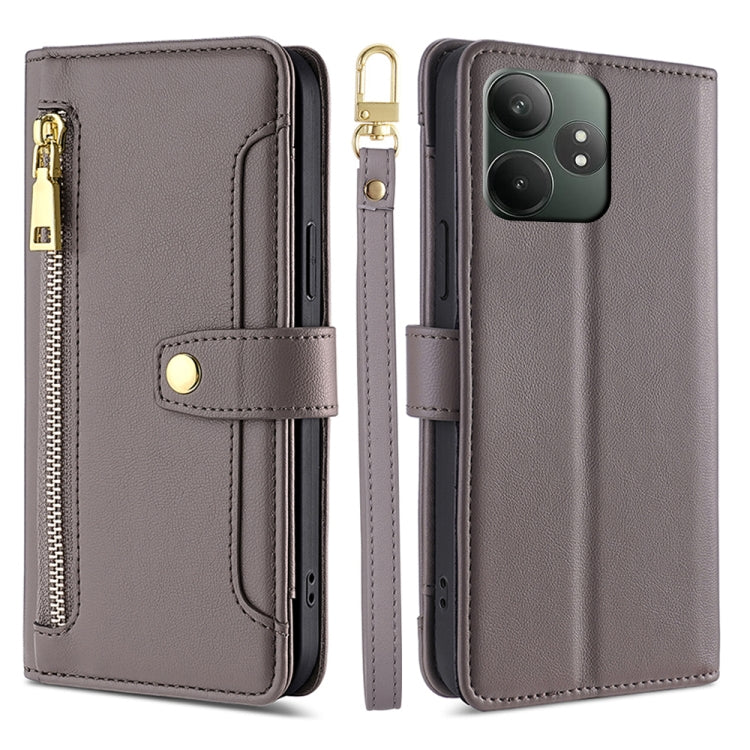 Custodia per telefono in pelle con portafoglio con cerniera a tracolla Lite Sheep Texture, For Realme GT Neo6 SE, For Realme 12 5G, For Realme 12+ 5G, For Realme 12 Pro 5G