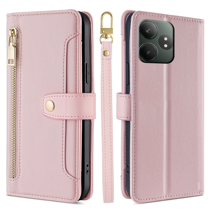 Custodia per telefono in pelle con portafoglio con cerniera a tracolla Lite Sheep Texture, For Realme GT Neo6 SE, For Realme 12 5G, For Realme 12+ 5G, For Realme 12 Pro 5G