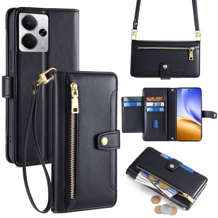 Custodia per telefono in pelle con portafoglio con cerniera a tracolla Lite Sheep Texture, For Realme GT 7 5G Global, For Realme 14 5G Global, For Realme P3 Ultra 5G, For Realme 14 Pro+ 5G
