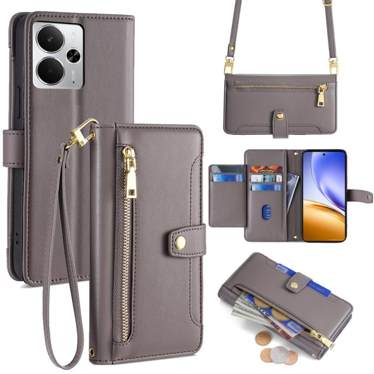 Custodia per telefono in pelle con portafoglio con cerniera a tracolla Lite Sheep Texture, For Realme GT 7 5G Global, For Realme 14 5G Global, For Realme P3 Ultra 5G, For Realme 14 Pro+ 5G