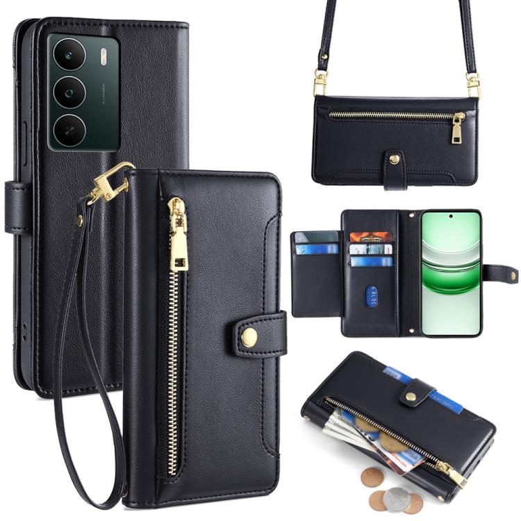 Custodia per telefono in pelle con portafoglio con cerniera a tracolla Lite Sheep Texture, For Realme C85 5G, For Realme C85 Pro 4G, For Realme 15T 5G Global, For Realme C71 4G