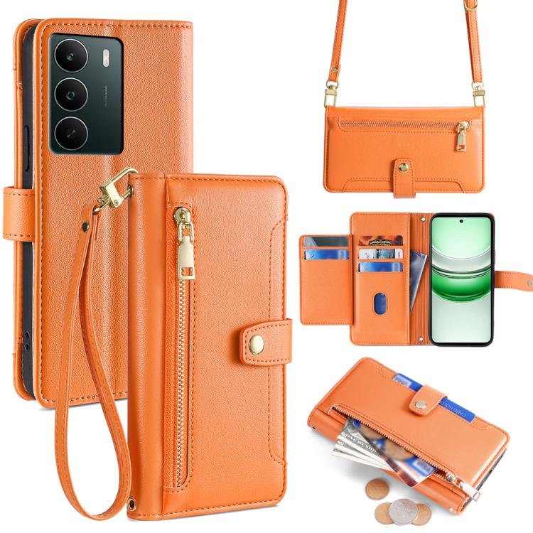 Custodia per telefono in pelle con portafoglio con cerniera a tracolla Lite Sheep Texture, For Realme C85 5G, For Realme C85 Pro 4G, For Realme 15T 5G Global, For Realme C71 4G