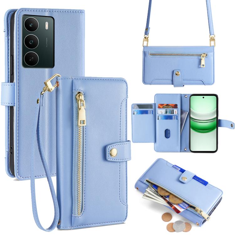 Custodia per telefono in pelle con portafoglio con cerniera a tracolla Lite Sheep Texture, For Realme C85 5G, For Realme C85 Pro 4G, For Realme 15T 5G Global, For Realme C71 4G