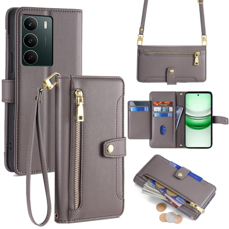 Custodia per telefono in pelle con portafoglio con cerniera a tracolla Lite Sheep Texture, For Realme C85 5G, For Realme C85 Pro 4G, For Realme 15T 5G Global, For Realme C71 4G