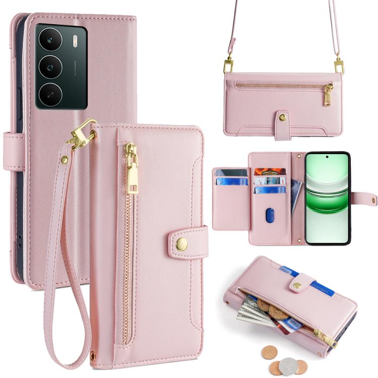 Custodia per telefono in pelle con portafoglio con cerniera a tracolla Lite Sheep Texture, For Realme C85 5G, For Realme C85 Pro 4G, For Realme 15T 5G Global, For Realme C71 4G