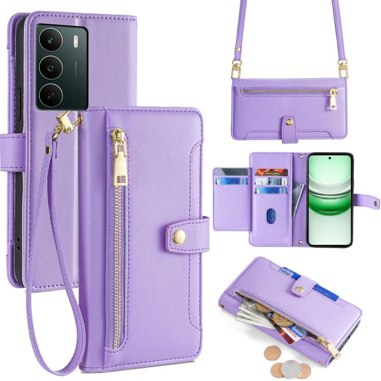 Custodia per telefono in pelle con portafoglio con cerniera a tracolla Lite Sheep Texture, For Realme C85 5G, For Realme C85 Pro 4G, For Realme 15T 5G Global, For Realme C71 4G