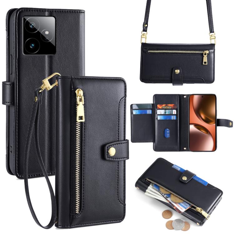 Custodia per telefono in pelle con portafoglio con cerniera a tracolla Lite Sheep Texture, For Realme GT 7 5G Global, For Realme 14 5G Global, For Realme P3 Ultra 5G, For Realme 14 Pro+ 5G