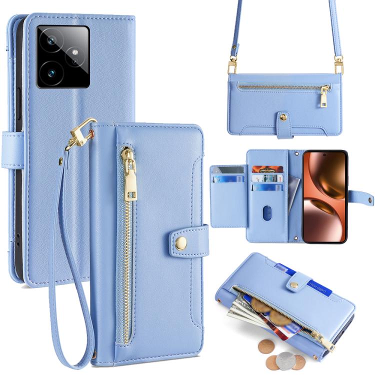 Custodia per telefono in pelle con portafoglio con cerniera a tracolla Lite Sheep Texture, For Realme GT 7 5G Global, For Realme 14 5G Global, For Realme P3 Ultra 5G, For Realme 14 Pro+ 5G