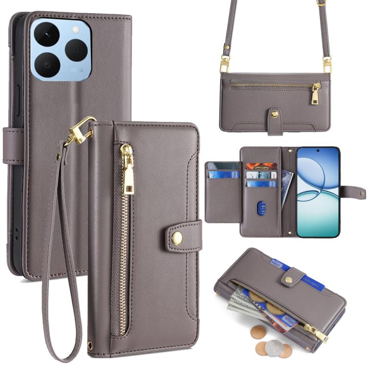 Custodia per telefono in pelle con portafoglio con cerniera a tracolla Lite Sheep Texture, For Realme C85 5G, For Realme C85 Pro 4G, For Realme 15T 5G Global, For Realme C71 4G